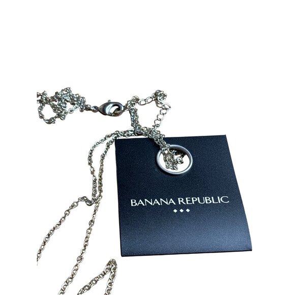 Banana Republic 2 Strand Silvertone Chain Necklace Rhinestone Pendants New - Picture 4 of 6